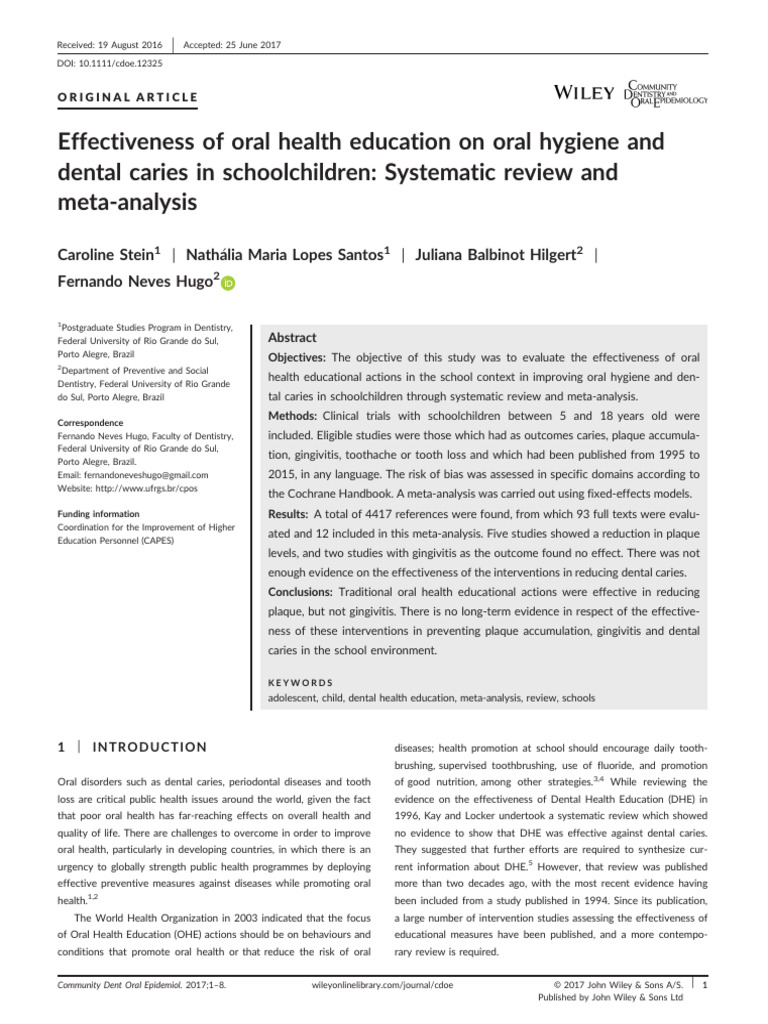 Effectiveness of Oral Health Education On Oral Hygiene and Dental ...