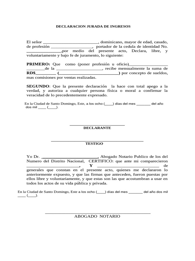 Declaración Jurada de Ingresos RD | PDF