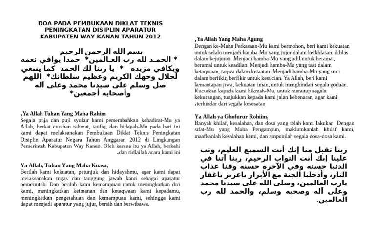 Doa Pembukaan Acara Resmi 2012 | PDF | Karier & Perkembangan | Agama ...