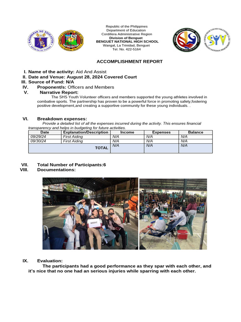 Benguet National High School Accomplishment Report | PDF