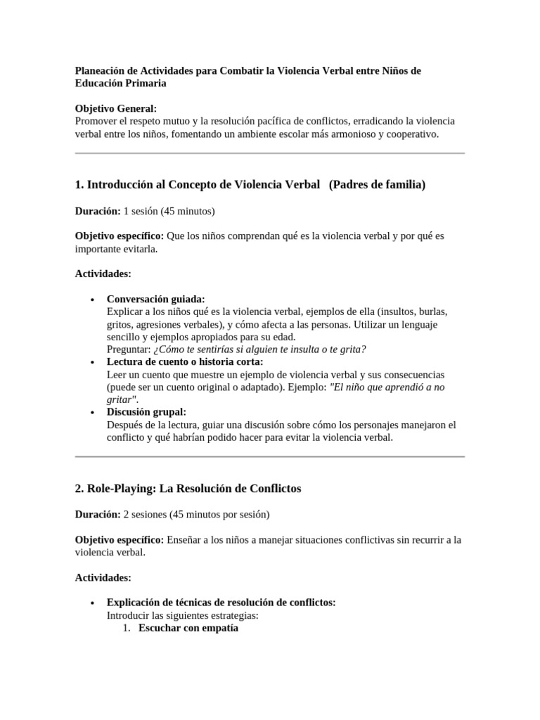 Actividades para Prevenir Violencia Verbal | PDF | Violencia | Empatía