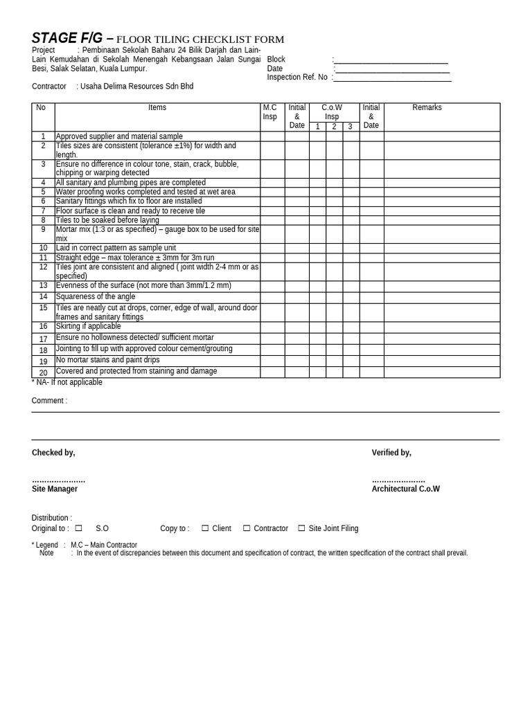 Floor Tiling Inspection Checklist | PDF | Building Engineering ...