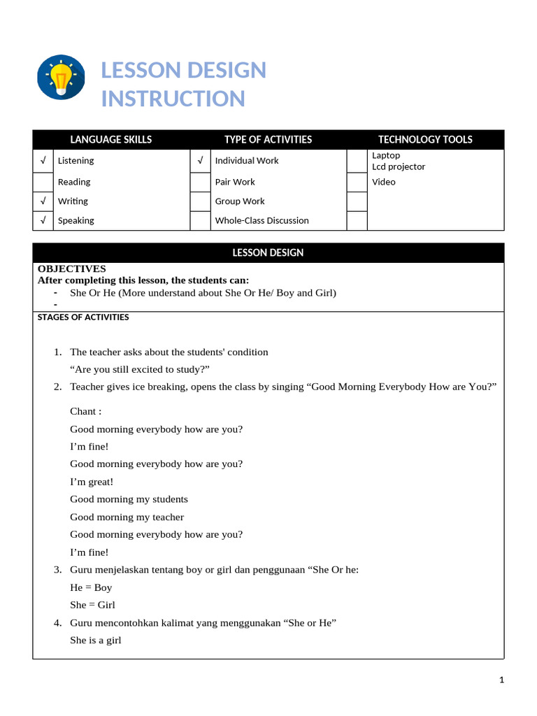 Lesson Design for Language Skills | PDF