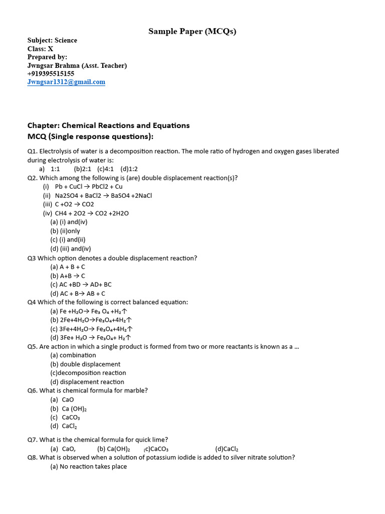 Science MCQ Sample | PDF | Mirror | Heart