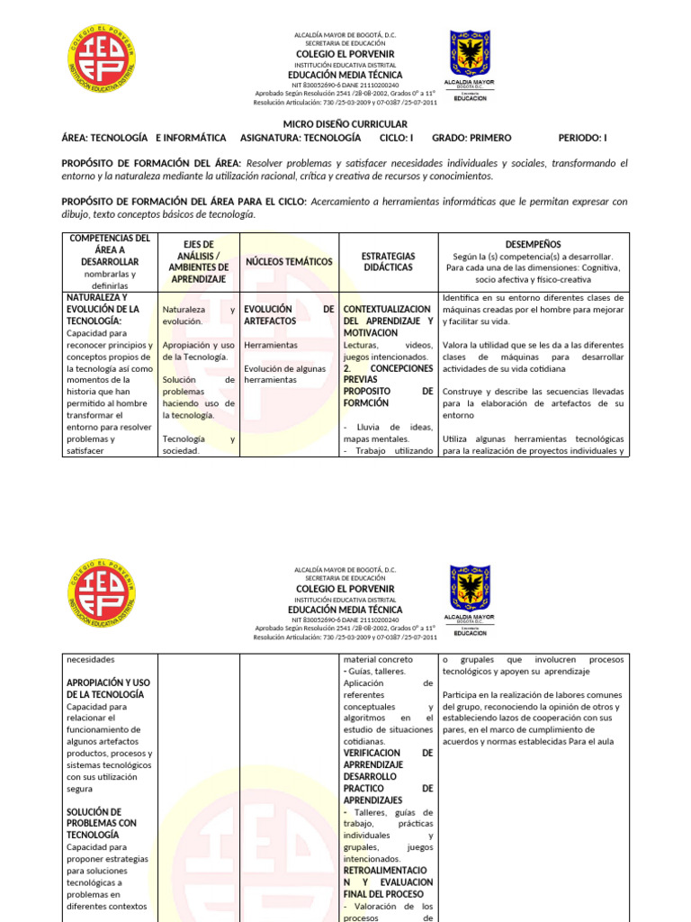 Micro Diseño Curricular Tecnología 1º | PDF | Aprendizaje | Evaluación