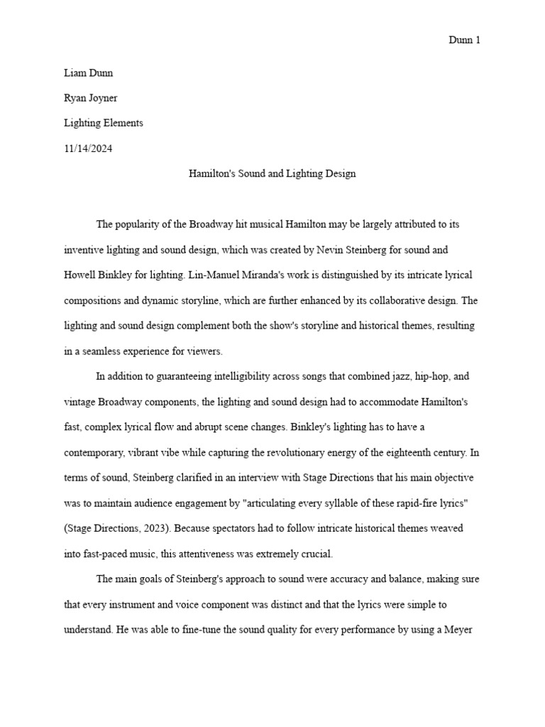 Hamilton Musical: Lighting & Sound Design | PDF | Hamilton (Musical)