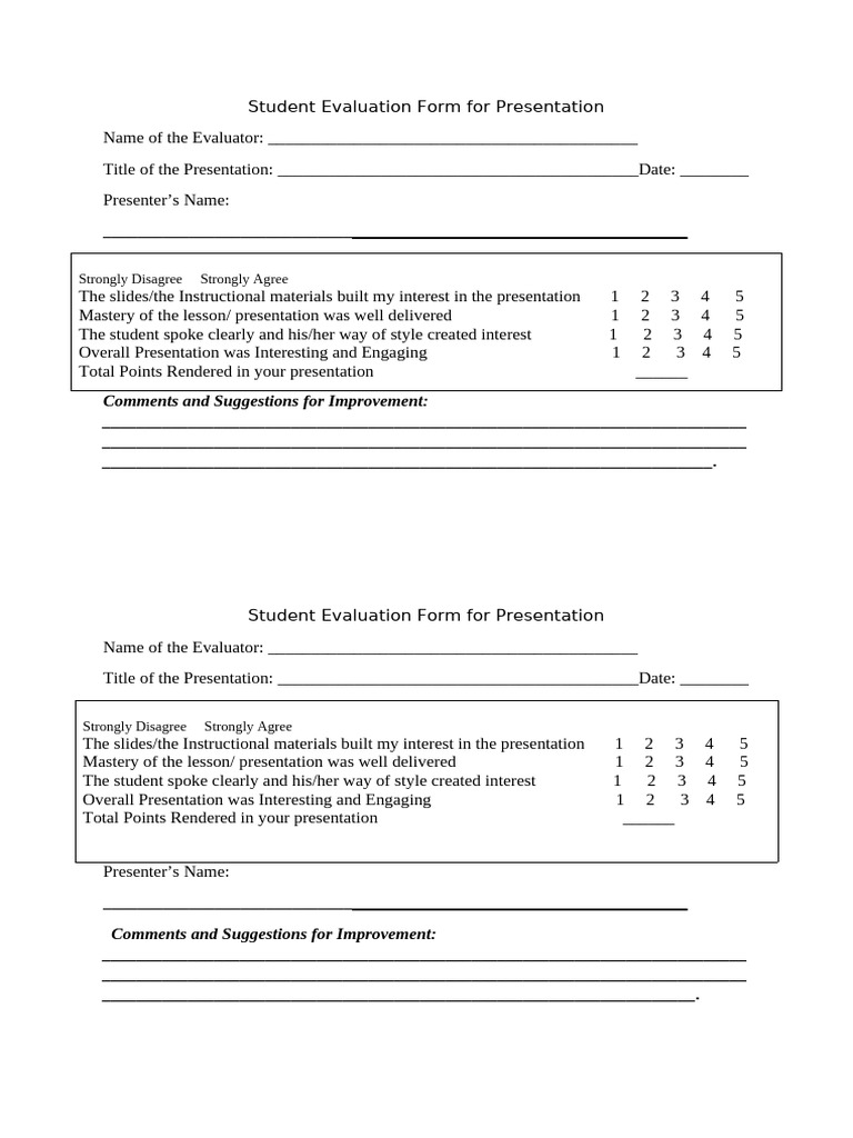 Student Evaluation Form For Presentation | PDF | Career & Growth | Business