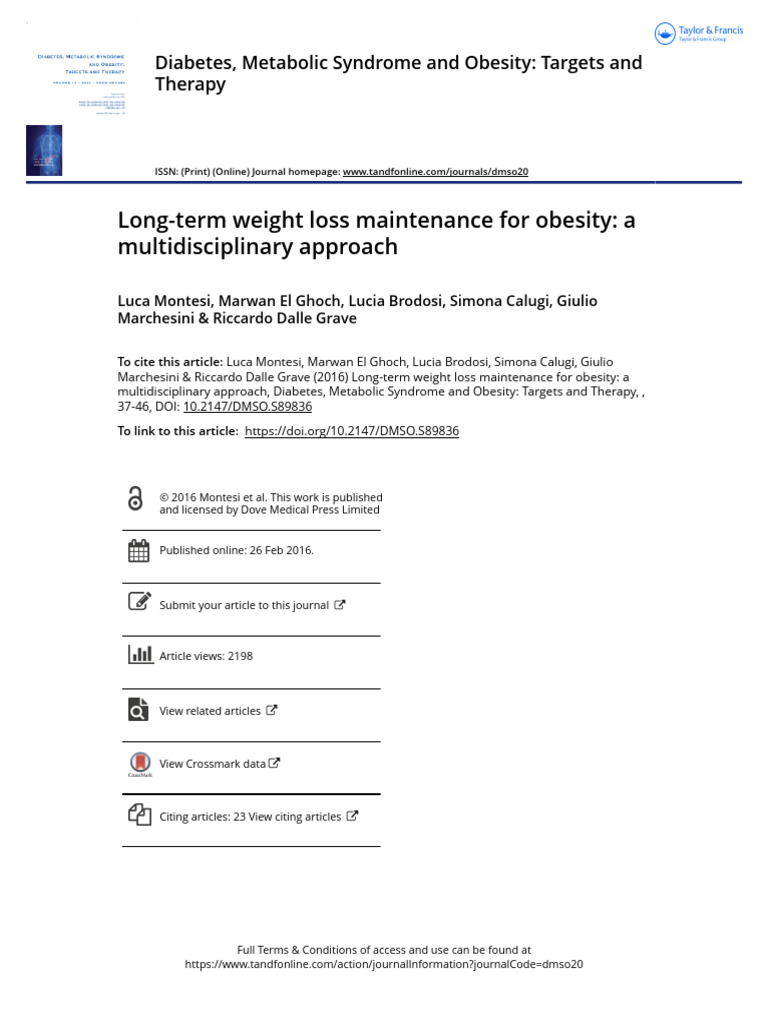 Long-Term Weight Loss Maintenance For Obesity A Multidisciplinary ...