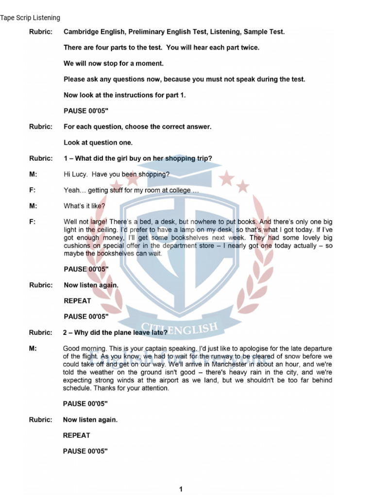 Tape Script and Answers Guide | PDF | Language Arts & Discipline