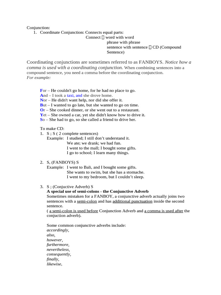 Understanding Coordinating Conjunctions | PDF | Semantic Units | Grammar