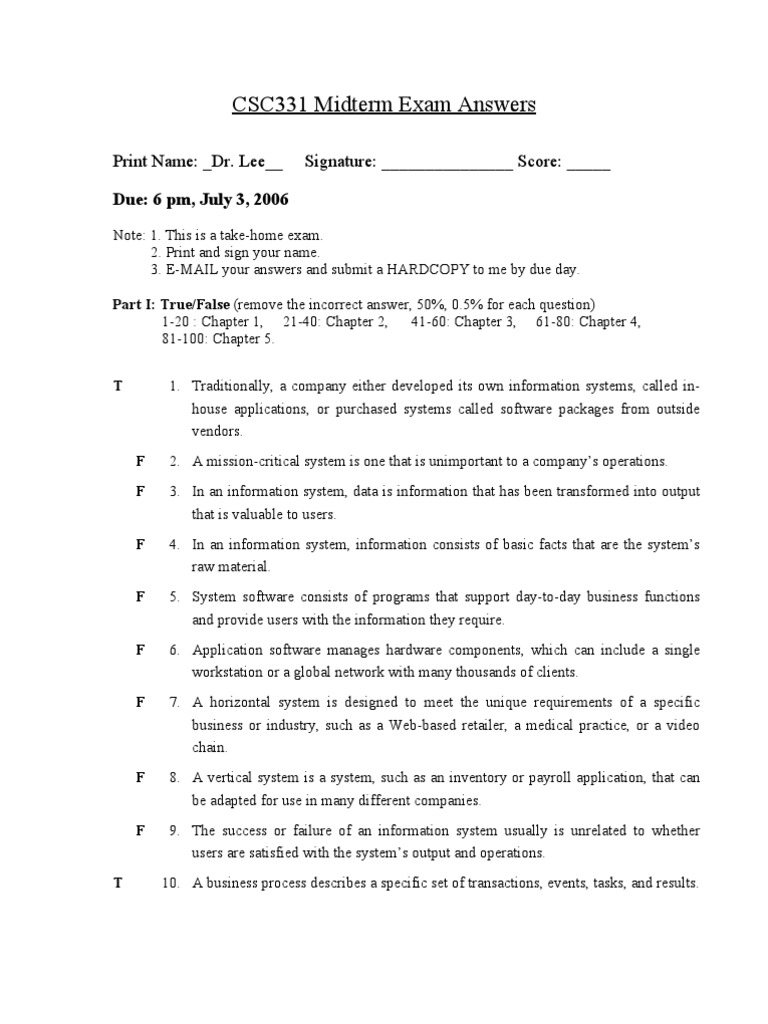 Midterm Exam Answers: CSC33 | PDF | Outsourcing | Business Process