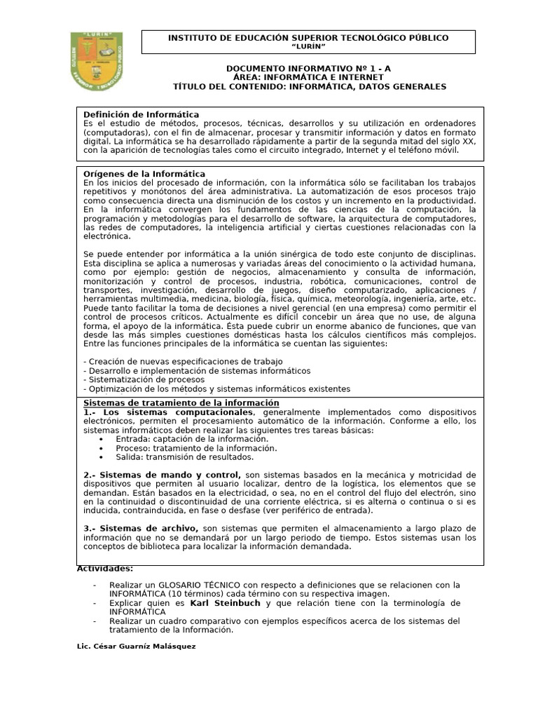 1º INF - INT | PDF | Informática | Ciencias de la Computación