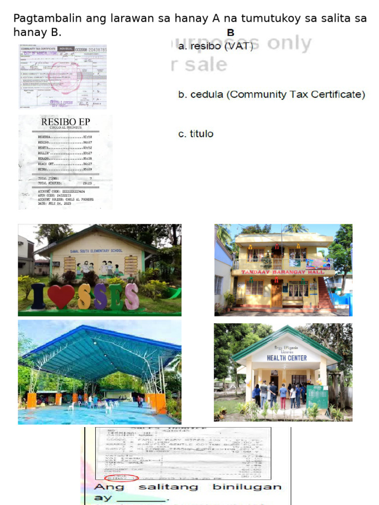 Pagtambalin Ang Larawan Sa Hanay A Na Tumutukoy Sa Salita Sa Hanay B | PDF