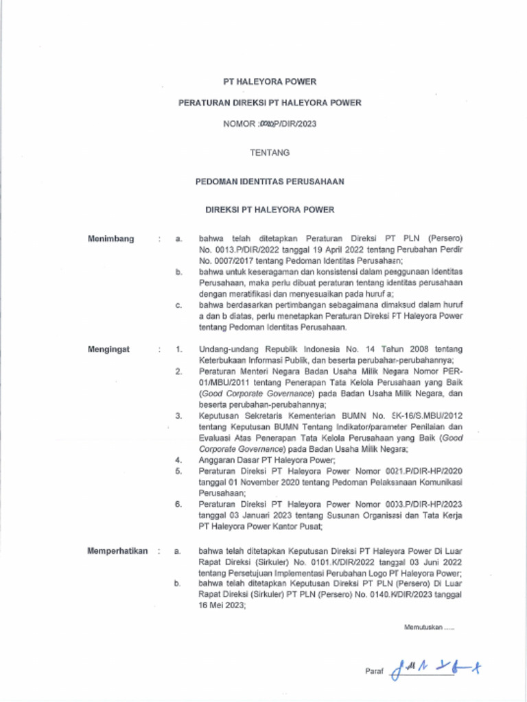 Perdir Pedoman Identitas Perusahaan | PDF