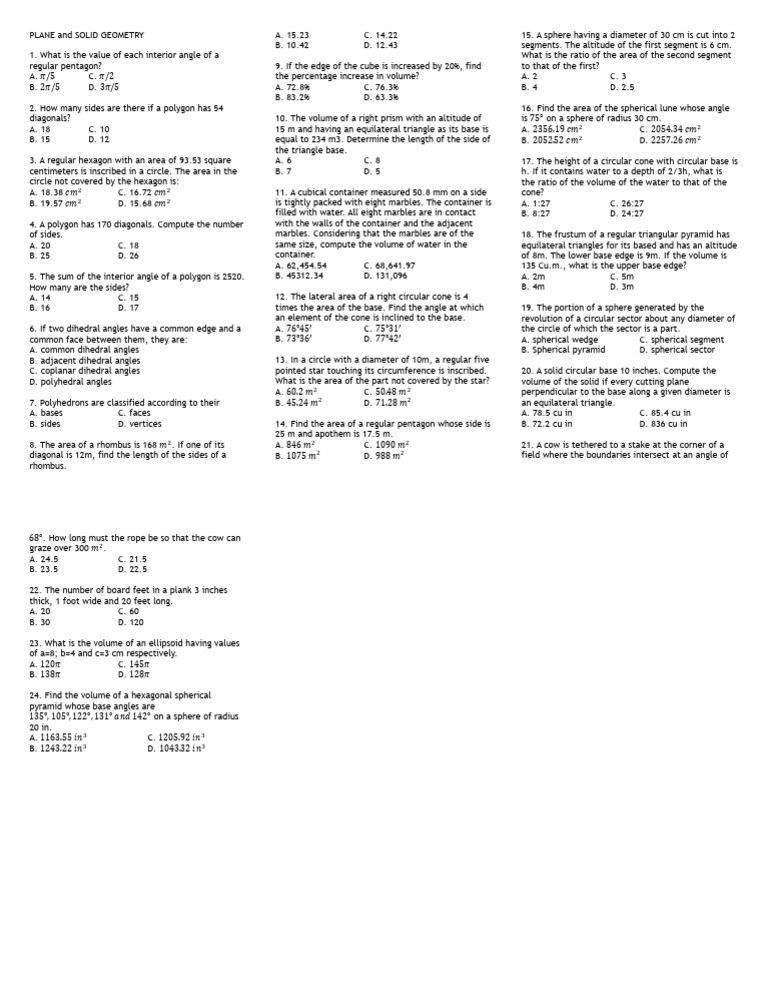 Plane and Solid Geometry | PDF | Area | Sphere