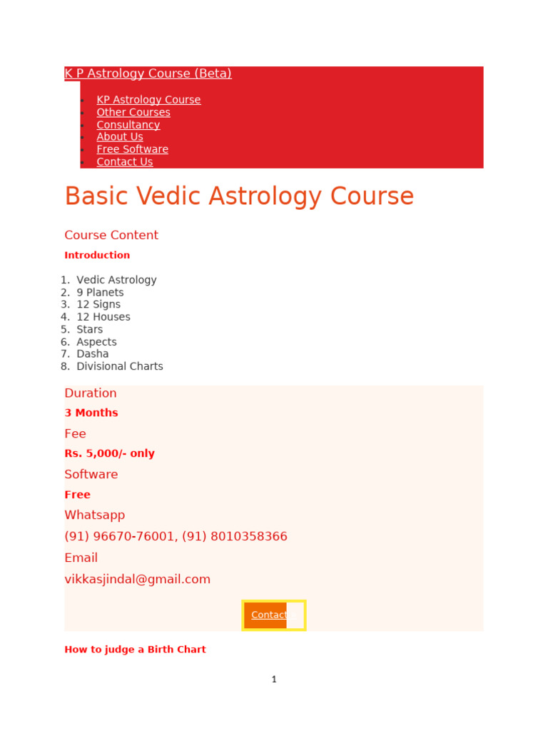 Basic Vedic Astrology Course Details | PDF