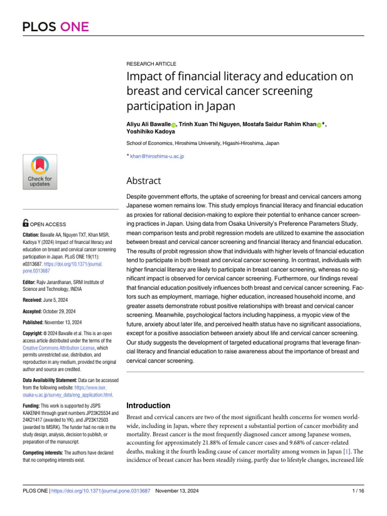 Impact of Financial Literacy and Education On Breast and Cervical ...