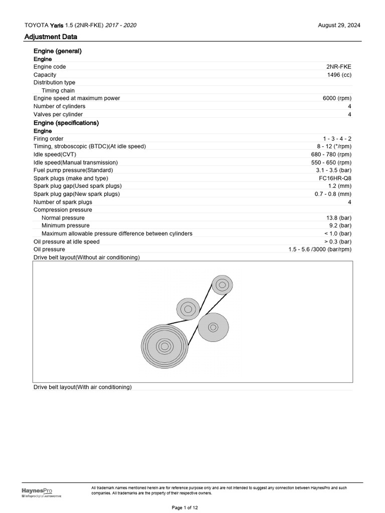 Toyota 2NR-FKE Engine Specifications | PDF | Brake | Engines