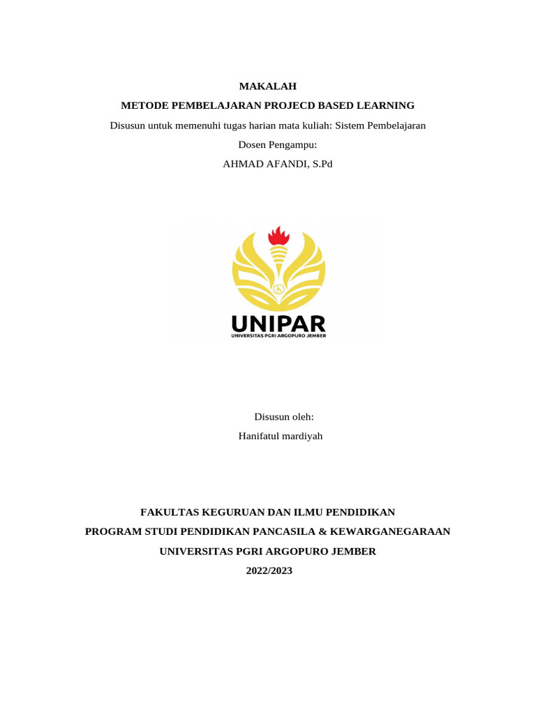 Metode Pembelajaran Project Based Learning | PDF | Karier ...