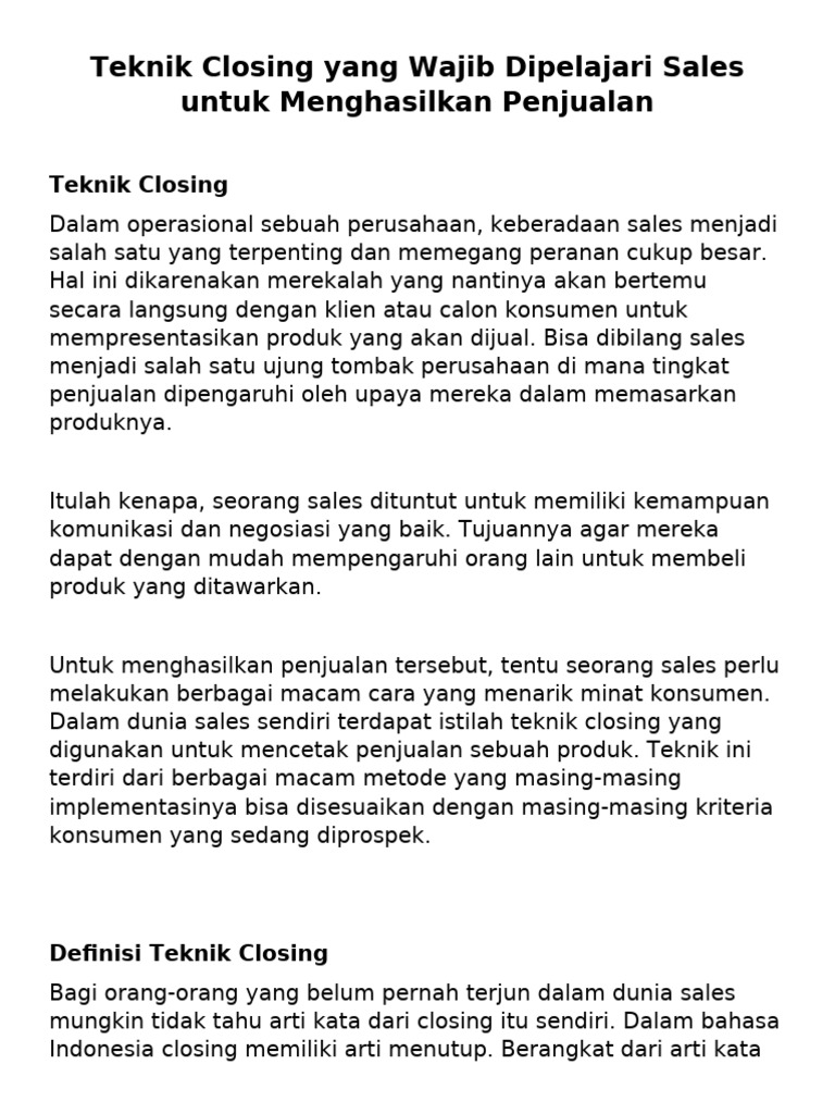 Teknik Closing Efektif untuk Sales | PDF | Bisnis