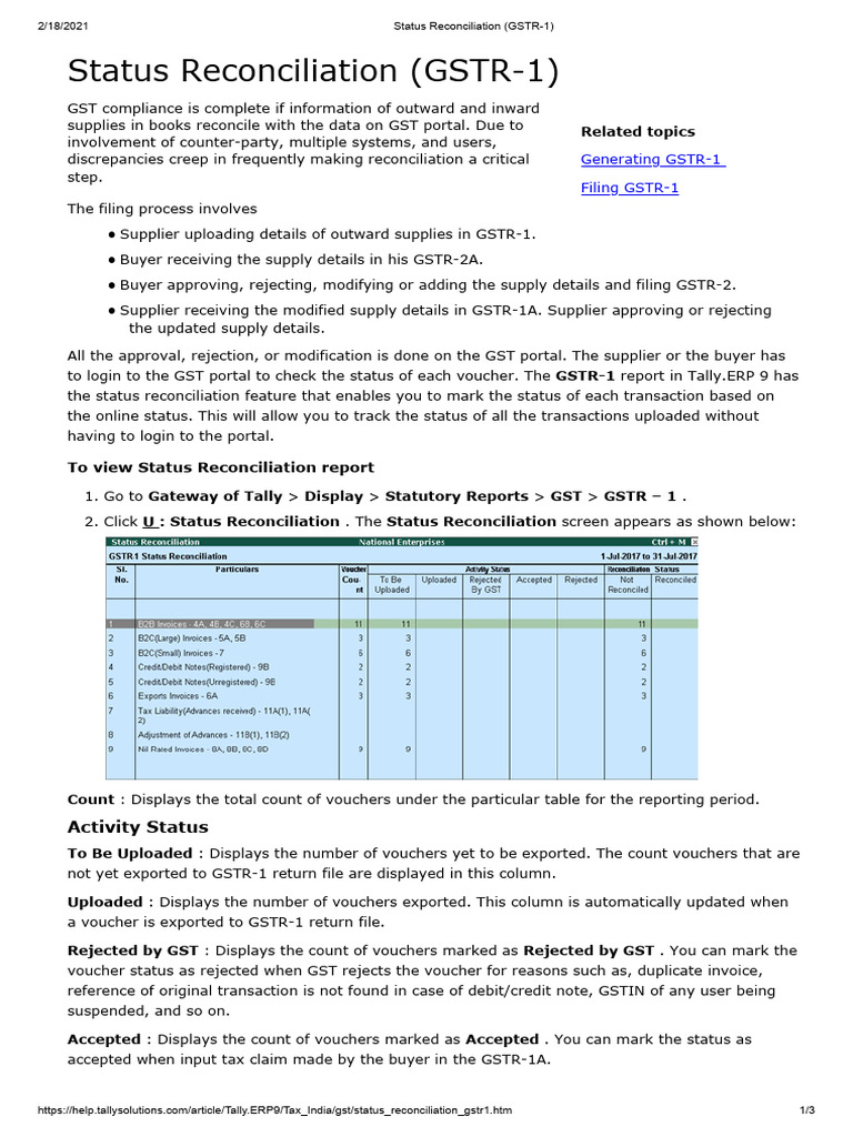 Status Reconciliation (GSTR-1) | PDF | Computing | Software