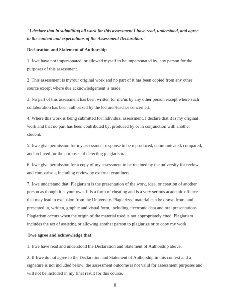 Academic Integrity Declaration Template | PDF | Plagiarism | Product ...