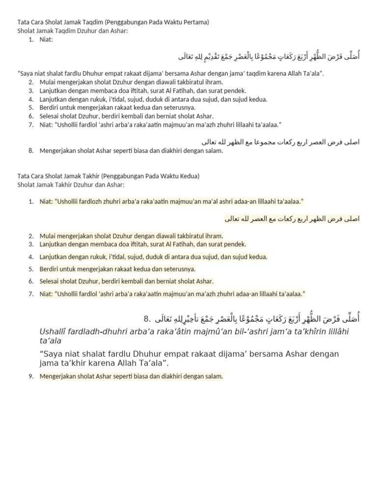 Tata Cara Sholat Jamak Taqdim dan Takhir | PDF