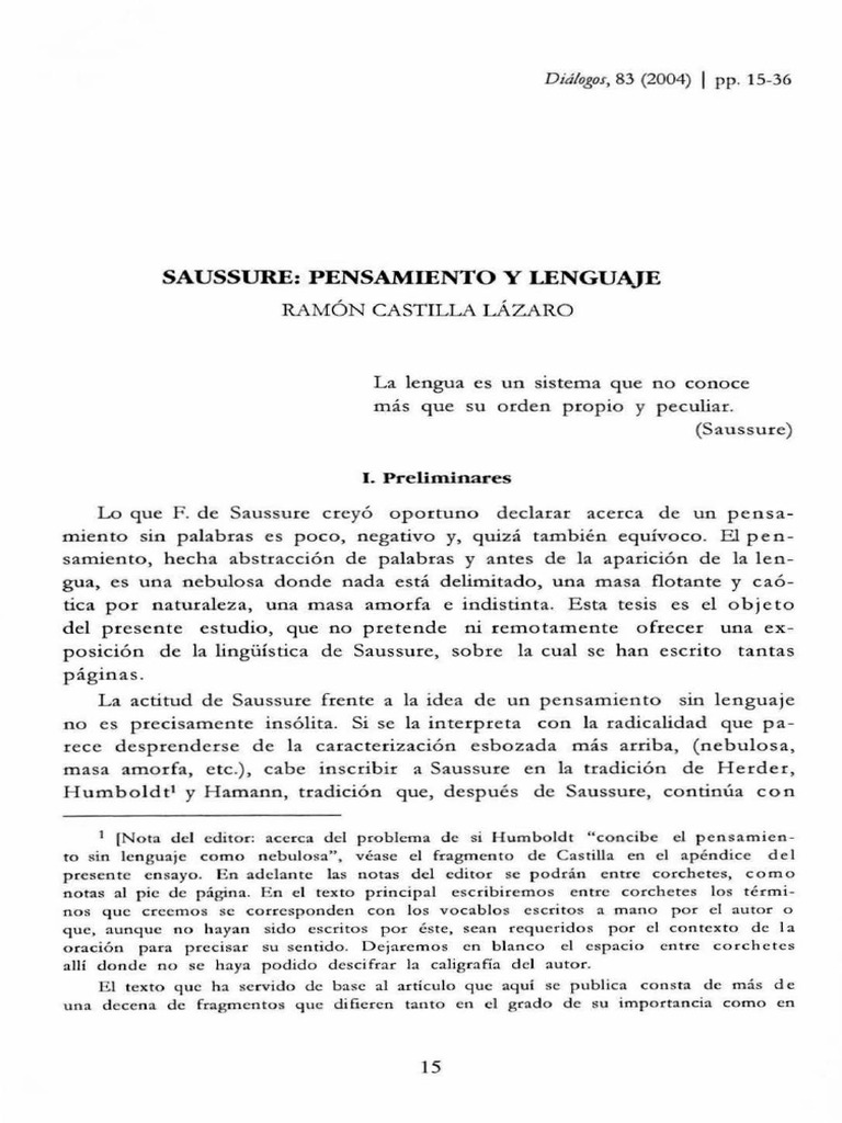 Saussure: Lenguaje y Pensamiento | PDF | Habla | Lingüística