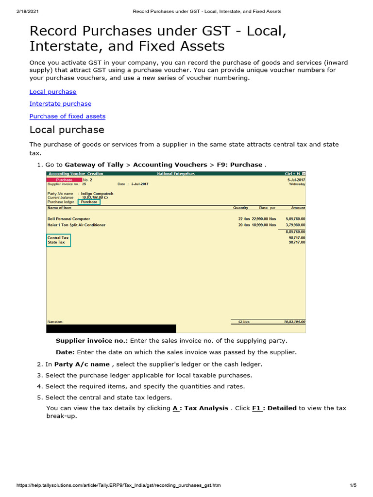 Recording GST Purchases in Tally | PDF | Taxes | Debits And Credits