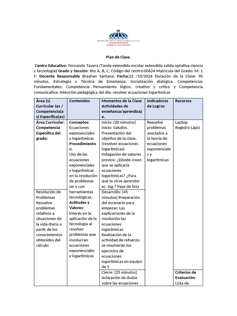 Plan de Clase 2.2 | PDF | Logaritmo | Enseñando