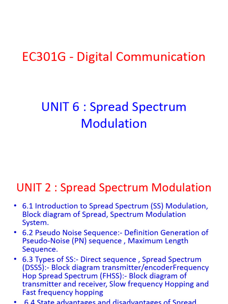 6) Dcomm - Unit 6 - Spread - Spectrum - 1 - 11 - 23 | PDF | Modulation ...