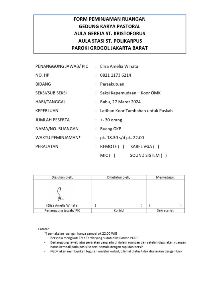 Form Peminjaman Ruang 27 Maret 2024 | PDF