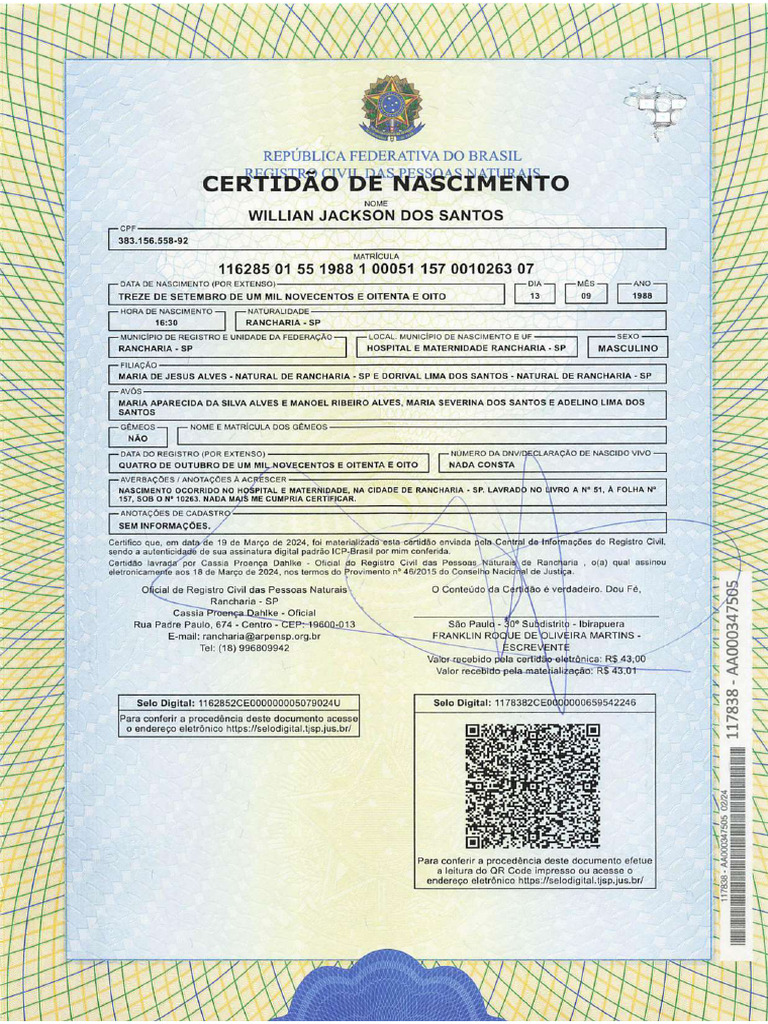 Certidão de Nascimento | PDF