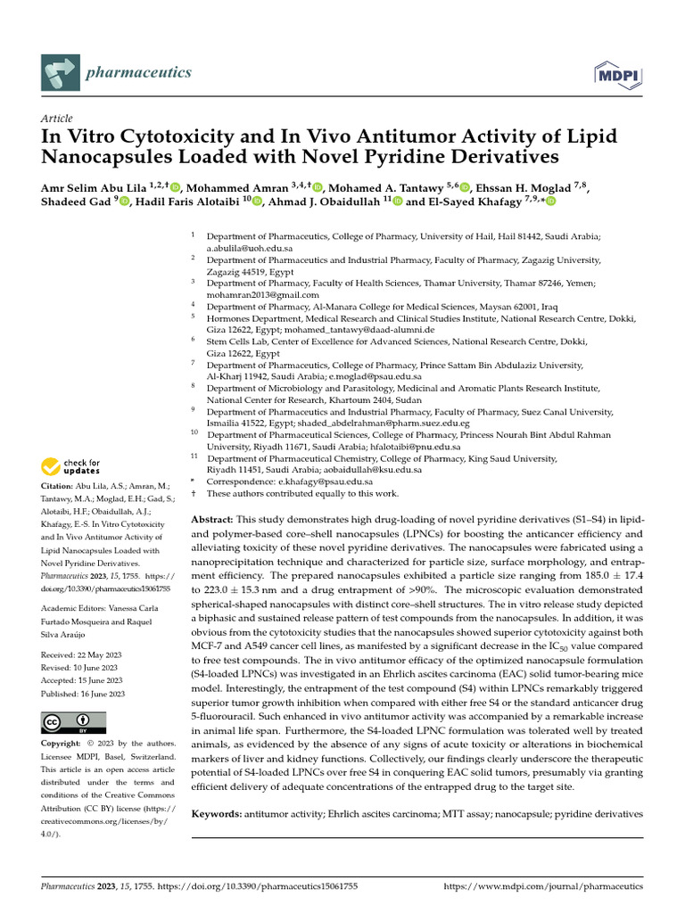 In Vitro Cytotoxicity and in Vivo Antitumor Activity of Lipid ...