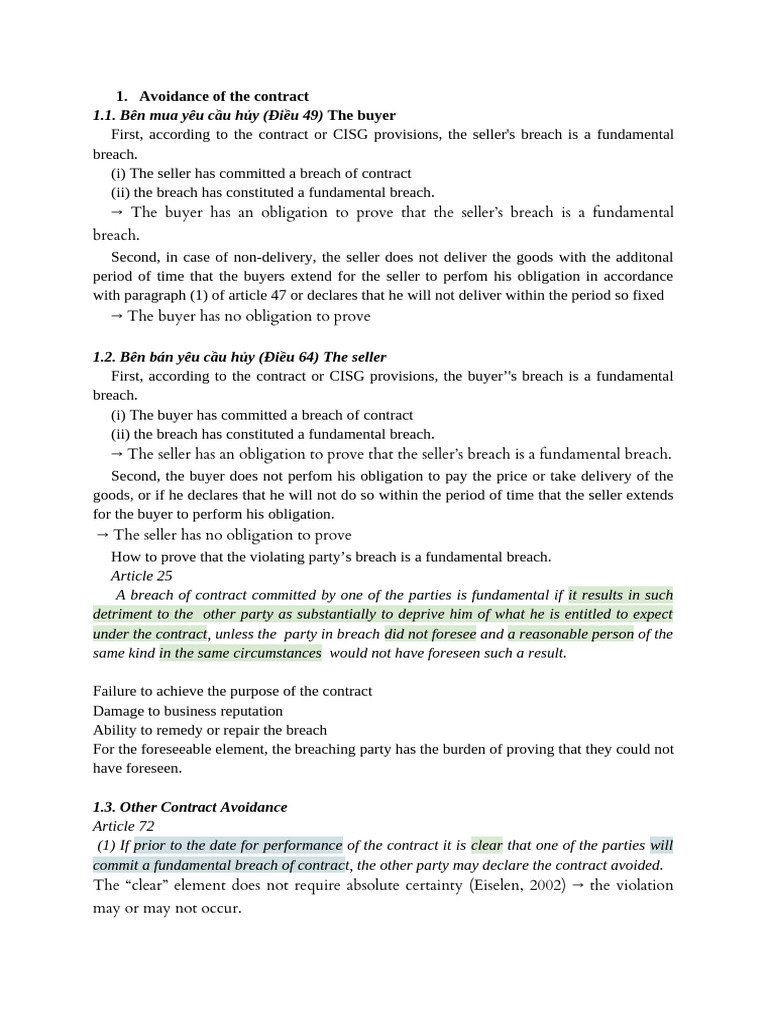 Contract Avoidance Under CISG Explained | PDF | Breach Of Contract ...
