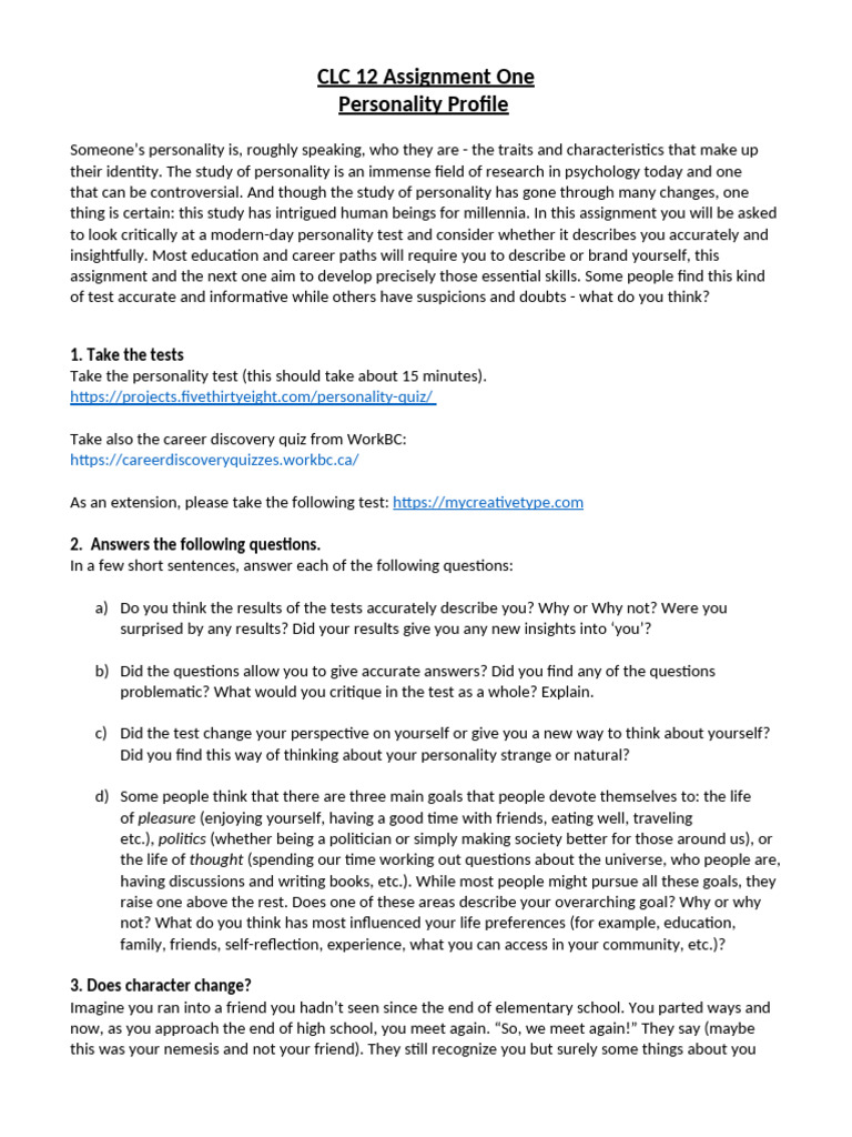 Personality Test Assignment Guide | PDF | Mindset | Personality Psychology