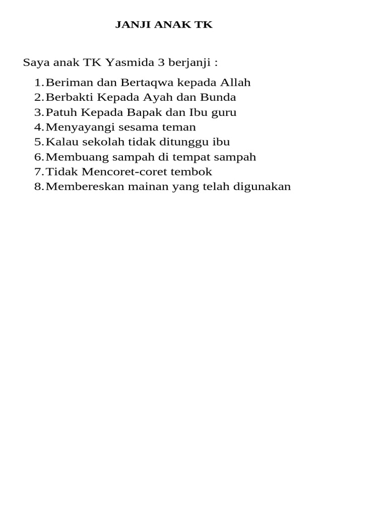 Janji Anak TK Yasmida 3 | PDF | Griya & Taman