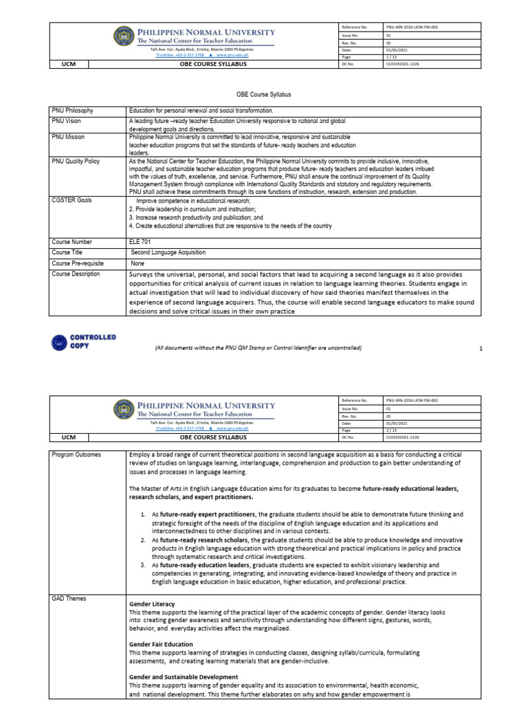 Second Language Acquisition Syllabus | PDF | Second Language ...