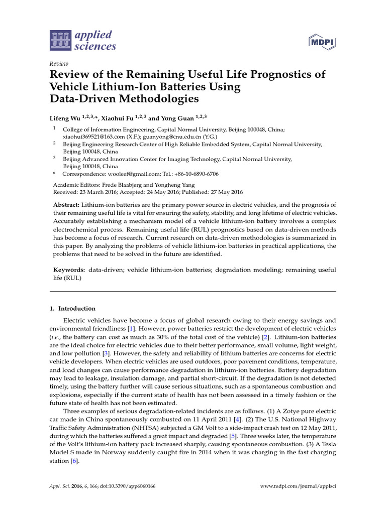 Review of The Remaining Useful Life Prognostics of | PDF | Lithium Ion ...