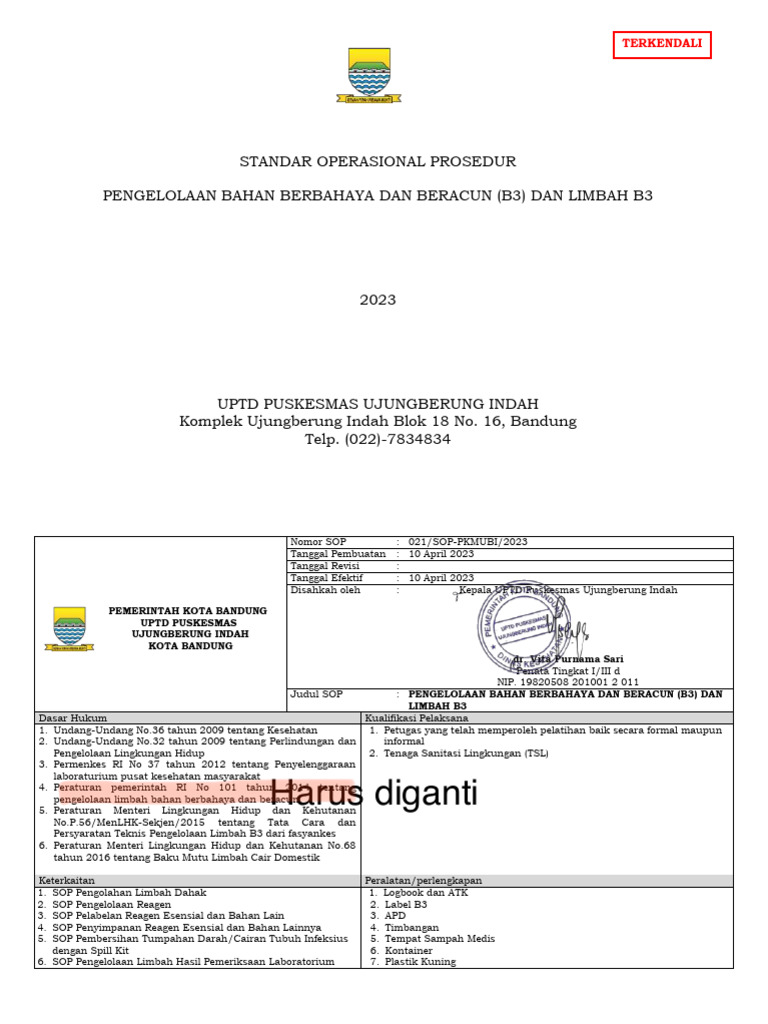 1.4.3.b SOP Pengelolaan B3 Dan Limbah B3 | PDF