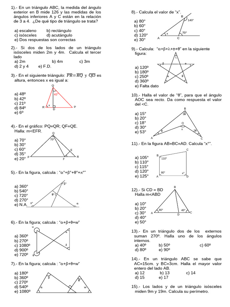 Problemas de triángulos y ángulos | PDF | Triángulo | Geometría Convexa