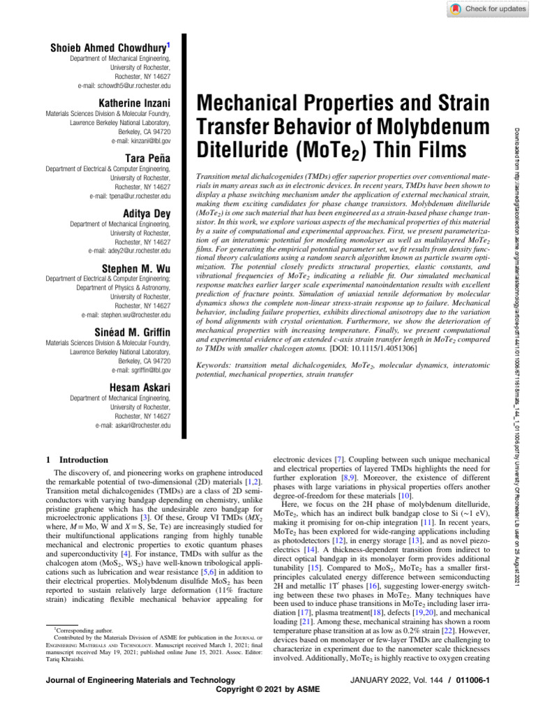 Mechanical properties and strain transfer behavior of molybdenum