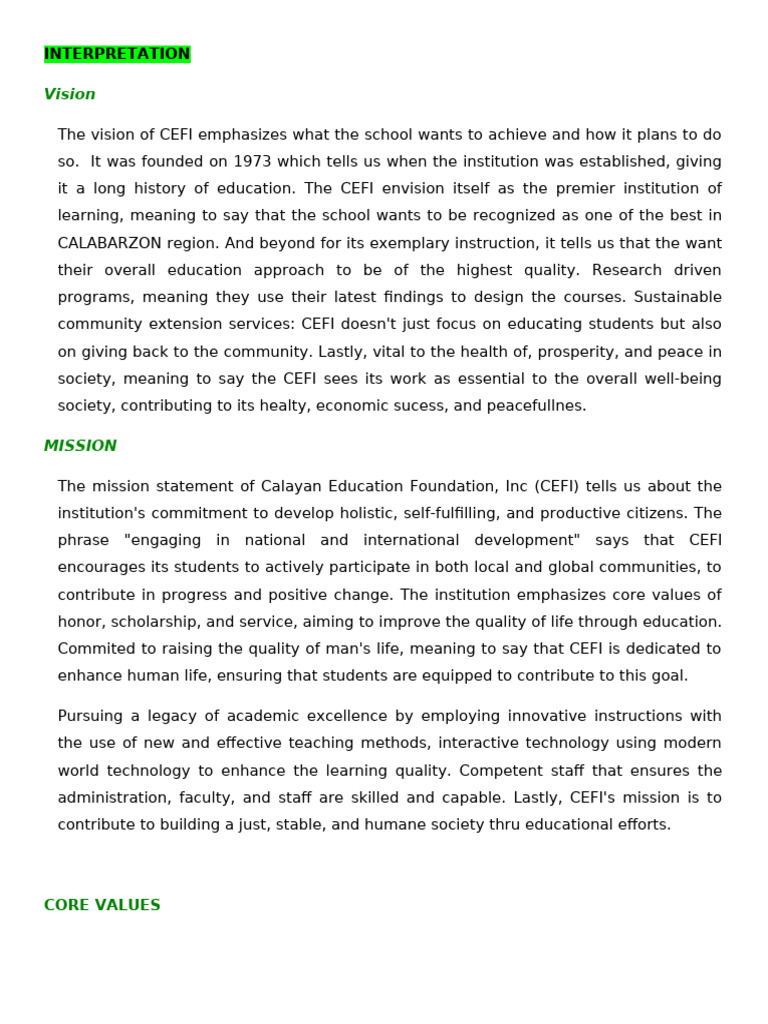 Group 4 mission vission core values interpretation wps office 2 pdf