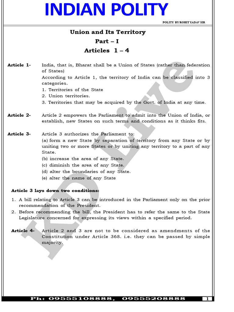 WT - Indian Polity Complete Notes by Rohit Yadav Sir Part 1 | PDF ...