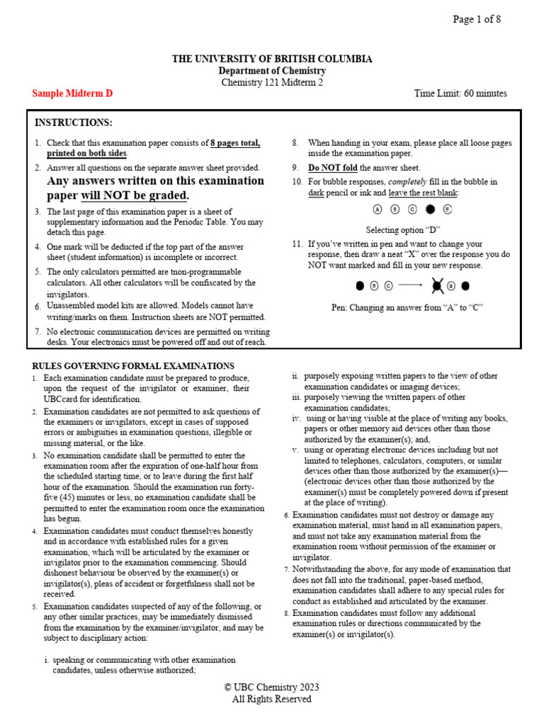 UBC Chemistry 121 Midterm 2 Exam | PDF | Atomic Orbital | Energy Level
