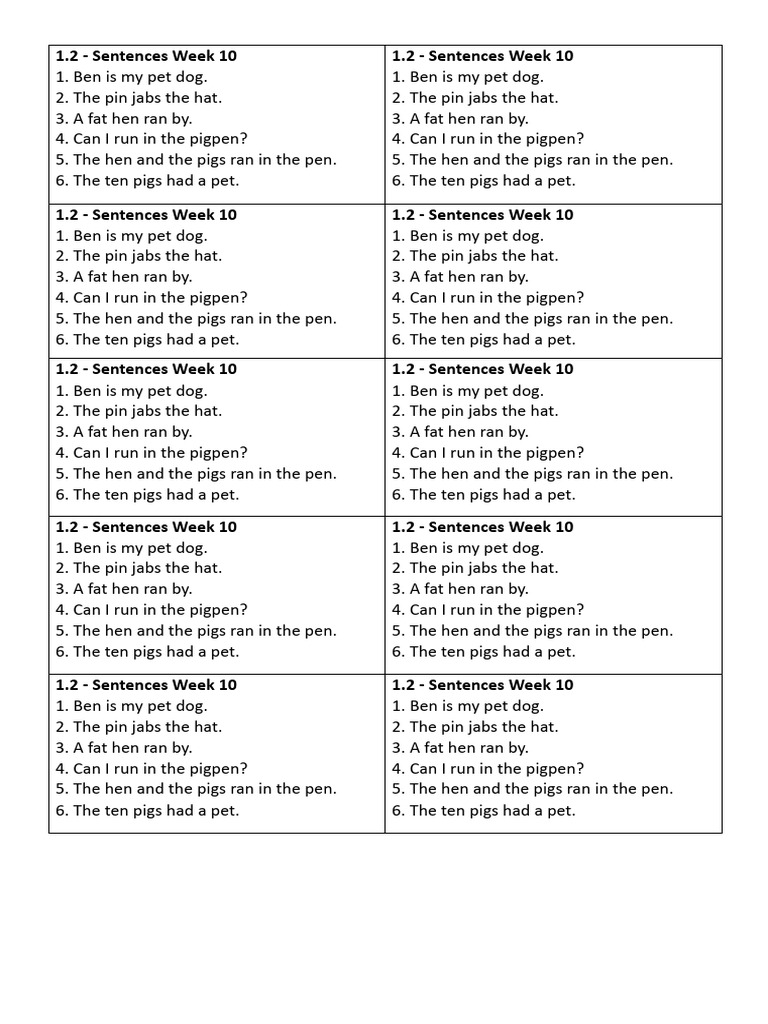 Sentences Week 10 - 1.4 | PDF | Language Arts & Discipline