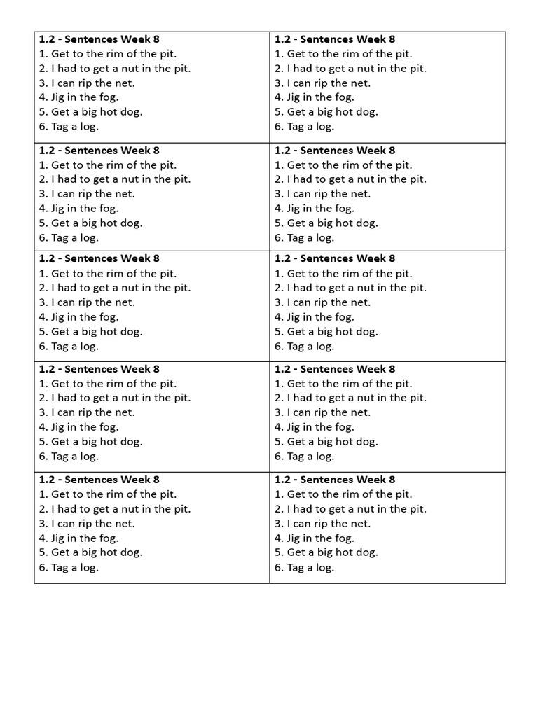 Sentences Week 8 - 1.2 | PDF | Language Arts & Discipline