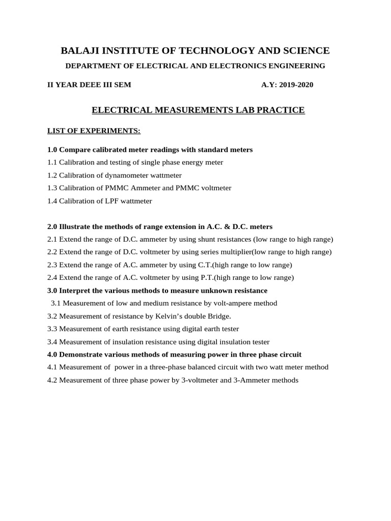 Electrical Measurements Lab Manual | PDF