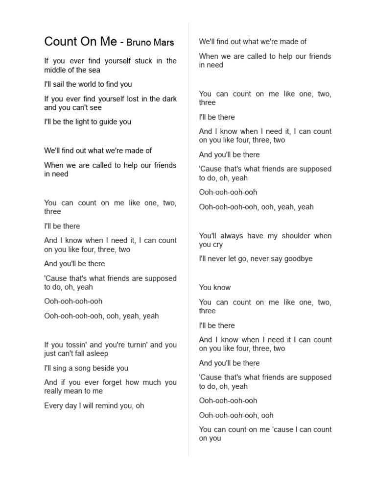 Count On Me - Bruno Mars Lyrics | PDF