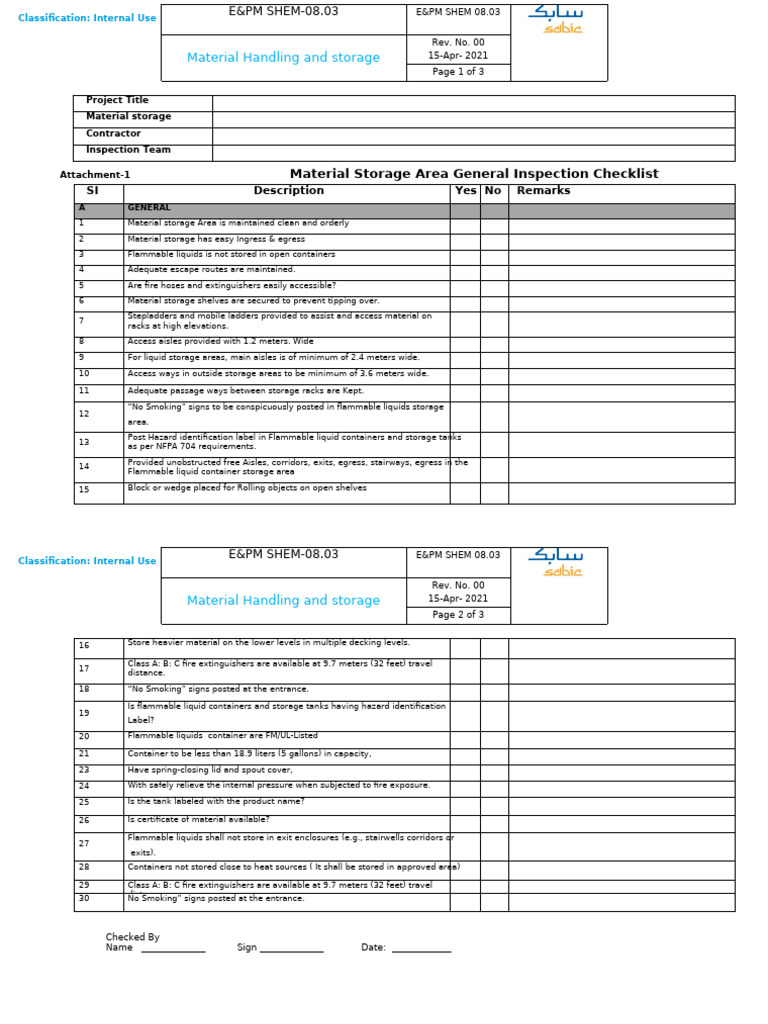 E - PM SHEM-08.03 Appendix 12 Material Handling and Storage | PDF ...
